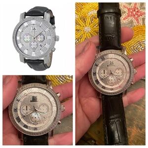 Joshua & Sons Watch JS 28-01 Silver-tone Pave Pattern Sparkle Chrono Men's Watch